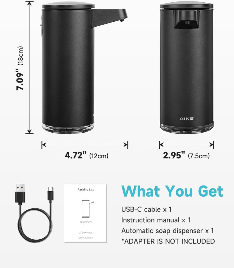 AIKE SensePro Automatic Soap Dispenser Type-C Rechargable, Stainless Matte Black Coating 12.8 fl.oz. for Liquid Soap - Image 5